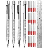Tungsten Carbide Scriber, Knurled Aluminum Handle, 4-Pack with Bonus Marking Tips and Steel Ruler, Ideal for Detailed Crafting and Carving