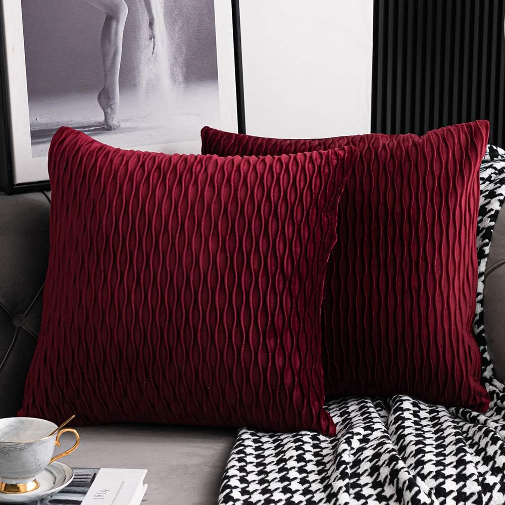 DEZENE Burgundy Red Cushion Covers 2 Pack 16x16Inch(40cmx40cm