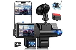 CODN Dash Cam Front Rear Inside, 4k 3 Channel Dashcam, Car Dashboard Camera Recorder with 3" IPS Screen, Night Vision, 24h Parking Monitoring, 160° Wide Angle WDR, G-Sensor, Loop Record, Wifi, 32GB SD Card