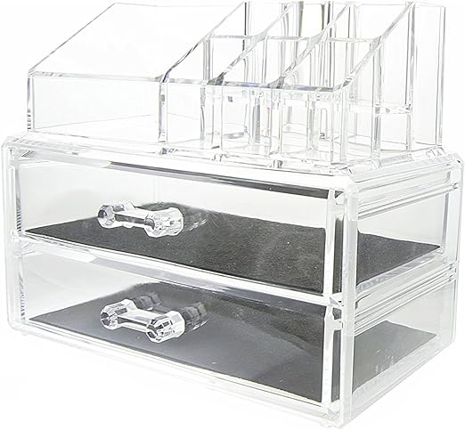 Feibrand Organizador Maquillaje Caja Cosméticos Transparente 2 Cajones: Amazon.es: Hogar
