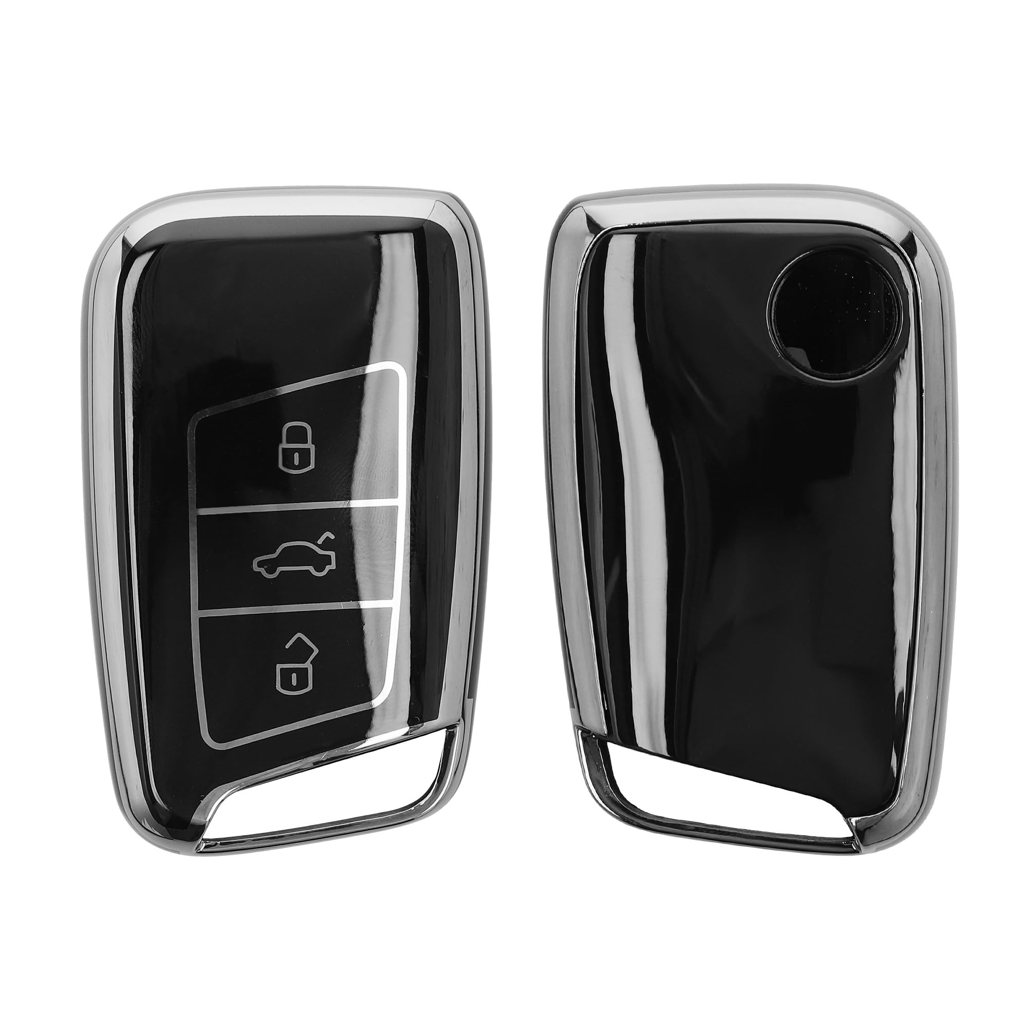 kwmobile Key Cover Compatible with VW 3 Button Car Key (only Keyless Go) - Car Key Fob Case Protector - Black/Silver