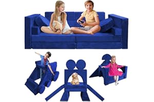 Kayfia 18PCS Modular Kids Play Couch, Kids Couch Building Fort for Playroom and Bedroom Furniture for Toddlers, Unlimited Creativity Sofa Convertible Play Fort (Blue)