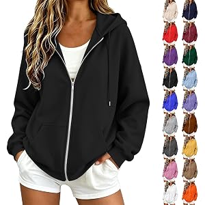 Likthione Zip Up Hoodie Women Oversized Lightweight Sweatshirts | Plus Size Womens Hoodies, Plain, Long Sleeve, Drawstring, F