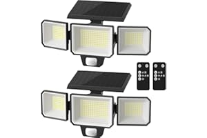 CINOTON Solar Outdoor Lights, 3000LM 299 LED IP65 Waterproof Motion Sensor Outdoor Lights 3 Modes, Adjustable Solar Flood Wall Lights with Remote Control for House Yard Barn Porch Swimming Pool 2 Pack