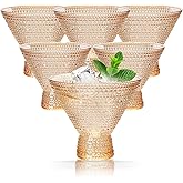 megarte Stemless Vintage Martini Glasses 8Oz Set Of 6 Hobnail Vintage Cocktail Glassware, Cute Stemless Margarita Cups For Cosmopolitan, Manhattan, Champagne, Party, Bar Gifts, Amber