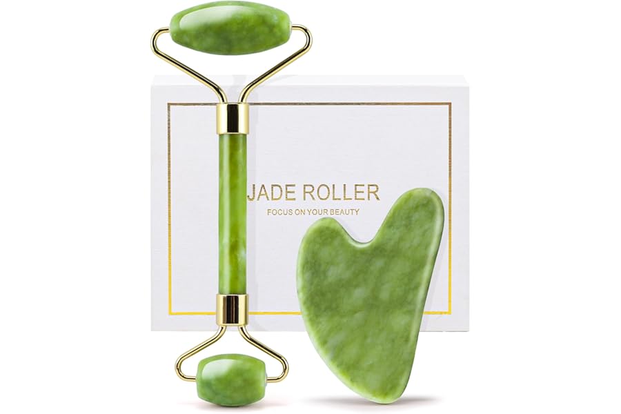 huefull Genuine Jade Roller & Gua Sha Set for Face, Cooling & Firming Effect, Sculpting Tool for Jawline & Skin Care, Self-Care Gift for Women & Men