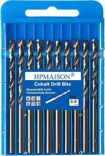 HPMAISON True 5% Cobalt Jobber Drill Bit Set 10Pcs 5mm HSS M35 135° Split Point
