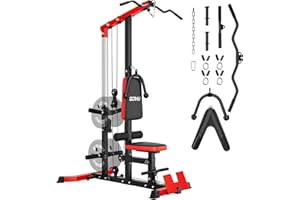 GOIMU LS01 LAT Pulldown Machine, LAT Row Cable Machine with AB Crunch, LAT Tower with Cable Row Attachments, 3 in 1 Pulley Stations for Home Gym