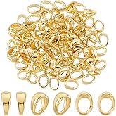 PH PandaHall 100pcs Oval Pinch Bail for Jewelry Making, Brass Pendant Clasp Connectors Golden Necklace Connector Charm Clasp Jewelry Clasps Snap on Bails Pendant Bails for DIY Necklaces Craft Making