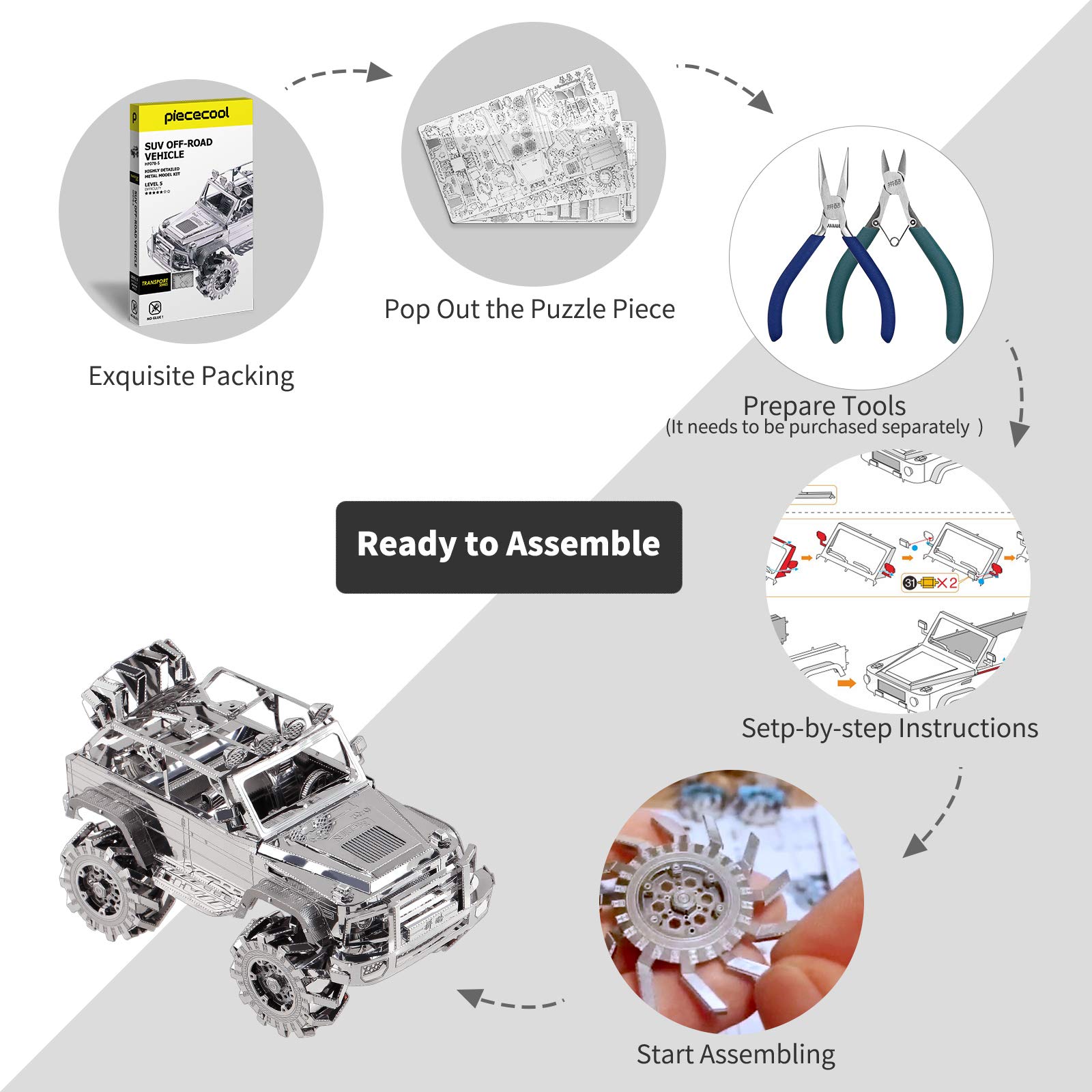 Piececool 3D Metal Puzzle for Adult SUV Car Model Kits, Vehicle Car Models Building Kit, Brain Teaser 3D Puzzle DIY Craft Kits, Birthday, 157 Pcs