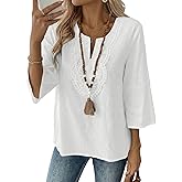 EVALESS Boho Tops for Women Blouses Dressy Casual V Neck 3/4 Sleeve Shirts Spring Outfits Trendy Vacation Clothes