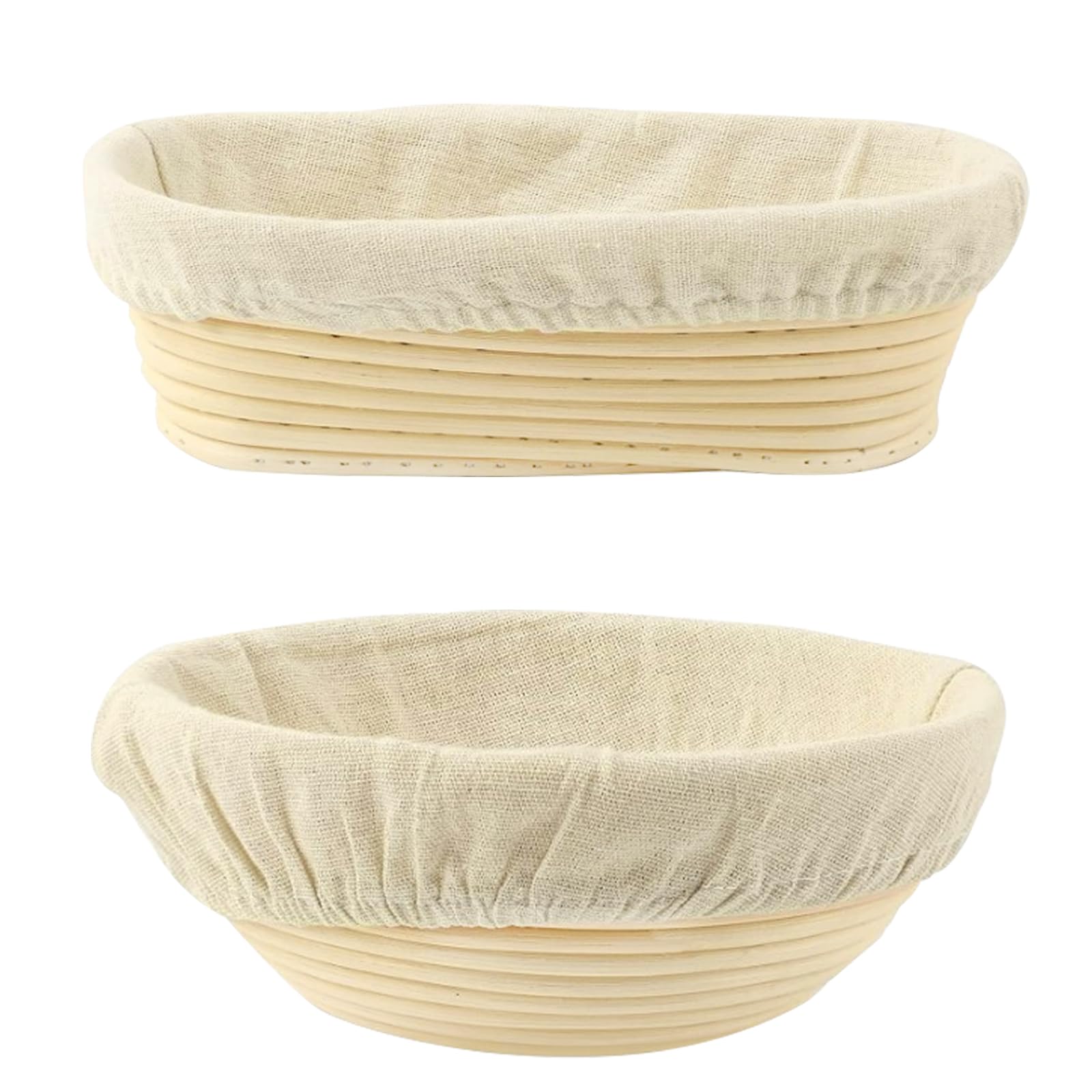 Bread Proofing Banneton - Natural Rattan Sourdough Proving Basket With Linen Cloth Liner, Dough Rising for Professional Home Bakers, 25cm Oval+Round