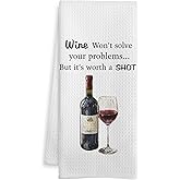 WOTYPU Funny Wine Kitchen Bar Towels, Wine Gifts for Women Men Dish Tea Towel, Alcohol Lover Gifts Decorative Hand Towels for Kitchen Home Bar Cart Decor, 16x24 Inch
