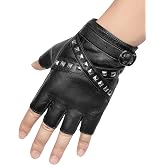 FLORVIV Fingerless Gloves Black PU Faux Leather Halloween Cosplay Gloves