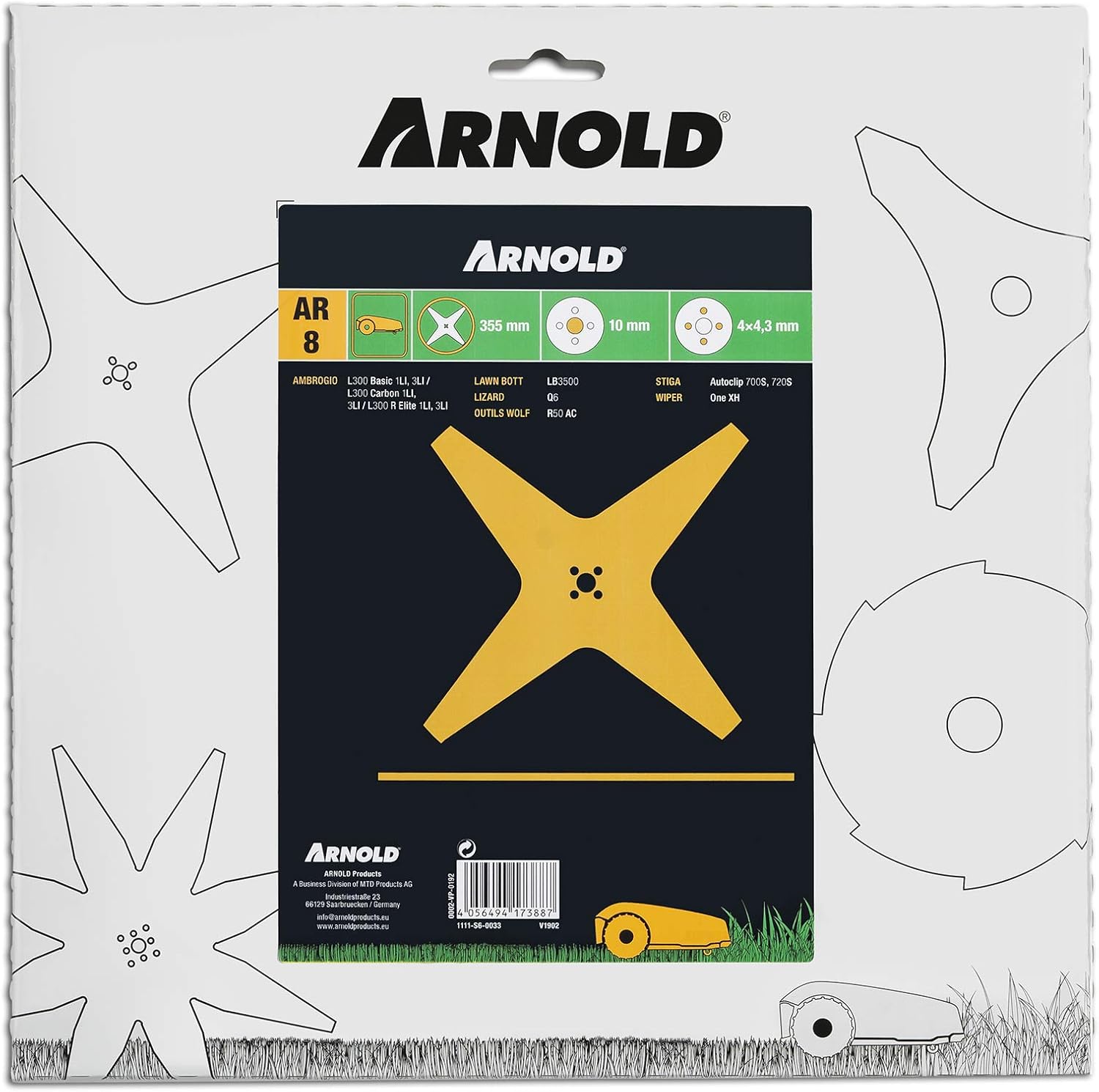 ARNOLD AR8 Mowing Blade Suitable for Alpina Ambrogio, Lawn Bott, Lizard - Image 3
