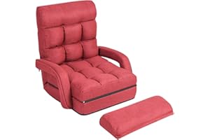 Giantex Folding Lazy Sofa Floor Chair, Indoor Chaise Lounger Bed with 6 Adjustable Position, Pillow, Living Room Lounge Couch(Red)