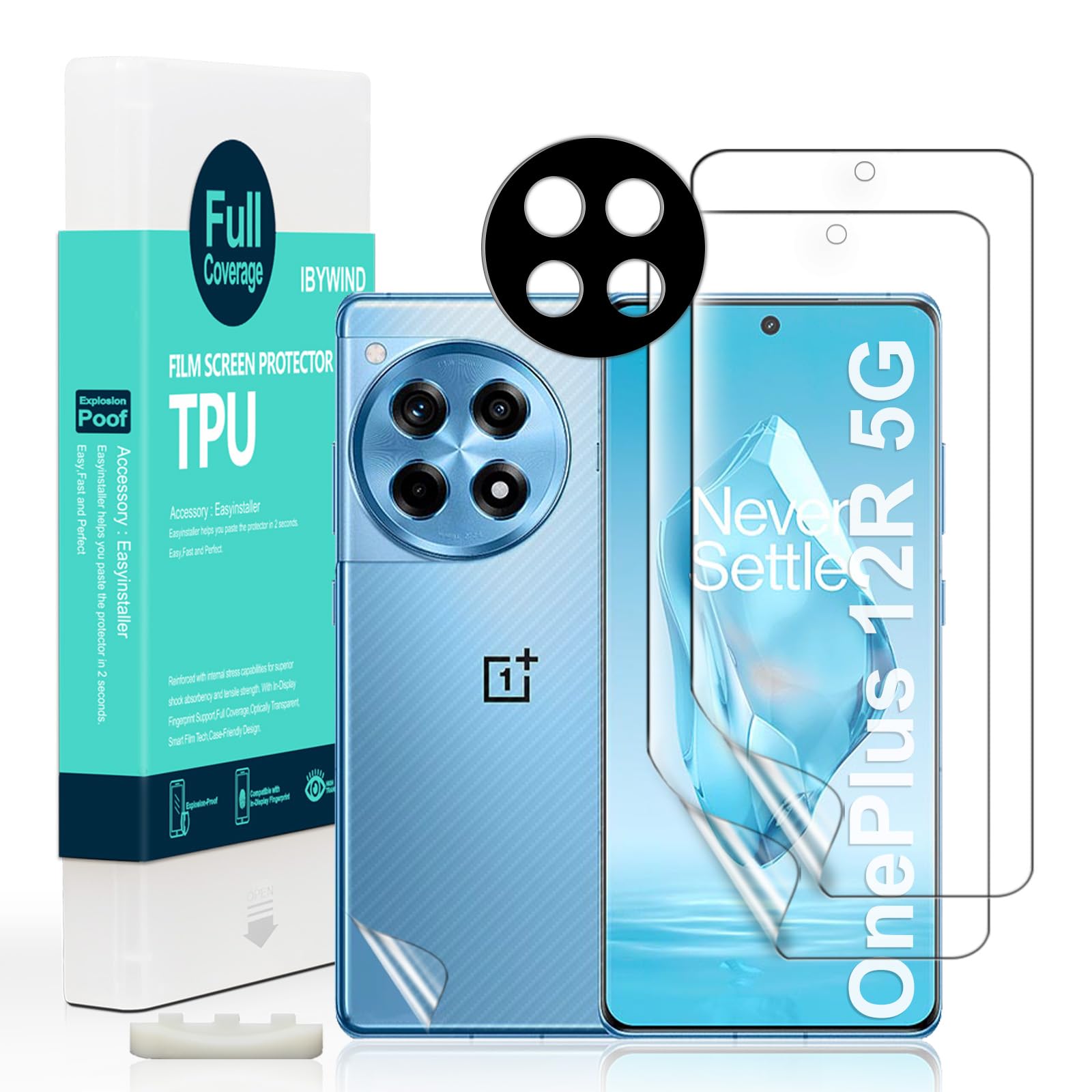 Ibywind 2 Pcs Screen Protector For OnePlus 12R 5G 6.78",Flexible TPU Film,With 1Pc Camera Lens Protector,1Pc Back Film,Bubble Free,Easy To Install