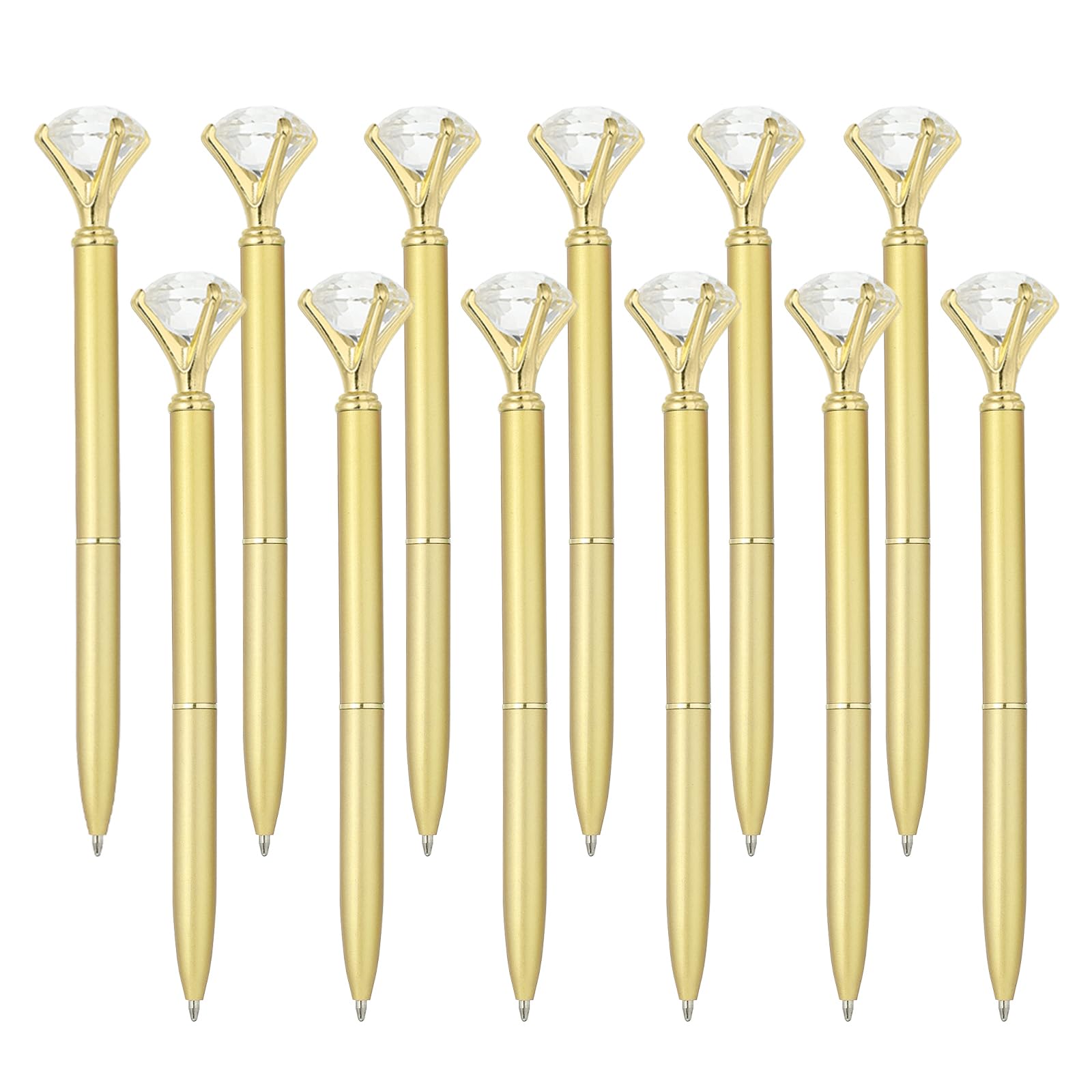 PATIKIL Black Ink Ballpoint Pen, 12 Pack Crystal Diamond Twist Metal Pen 1.0mm Medium Point for Note Taking Journaling, Gold Tone