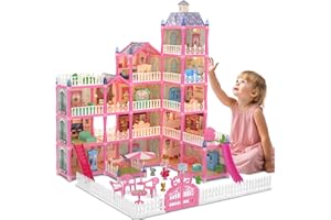 JoyZin 374Pcs Doll House for Girls, 15 Rooms Princess Playhouse with Lights, Dolls, Furniture, Accessories, Pretend Play Dream House Toys for 3 4 5 6 7 8 9 10 Years Old Kids Toddlers Gifts