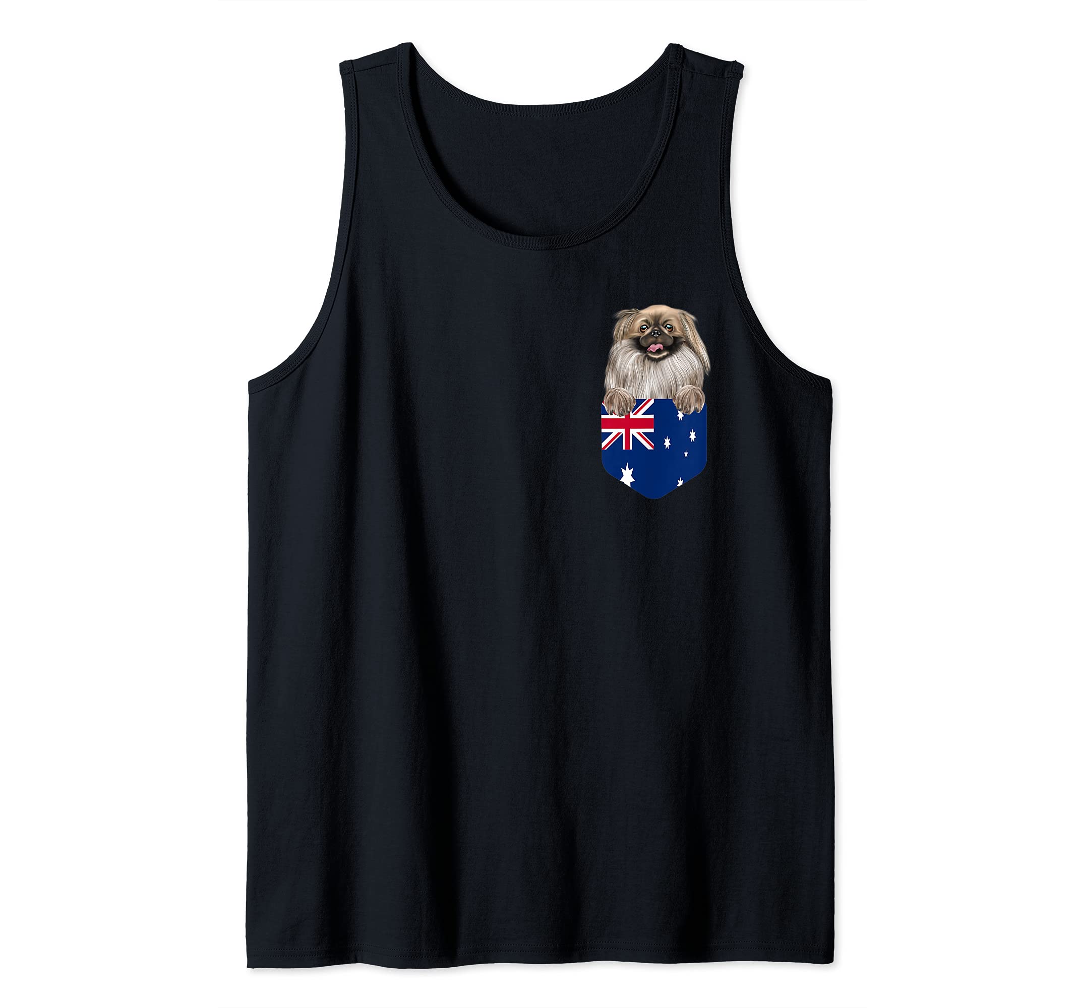 Australia Flag Pekingese Dog In Pocket Tank Top