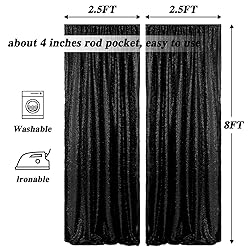 Blxsif Black Sequin Backdrop Curtains - 4 Panels