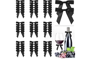 Premade Satin Bows 50Pcs - 3 Inch Wired Ribbon Bowknot with Twist Ties | Black Gift Packaging Supplies for Candy Bags, Cookie