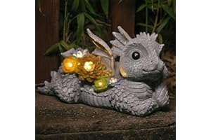 Ovewios Garden Dragon Statue Outdoor Decor, Dragon Garden Sculpture Waterproof Solar LED Lights Resin Succulent Decorations for Outside Lawn Patio Patio Yard Ornament Gifts