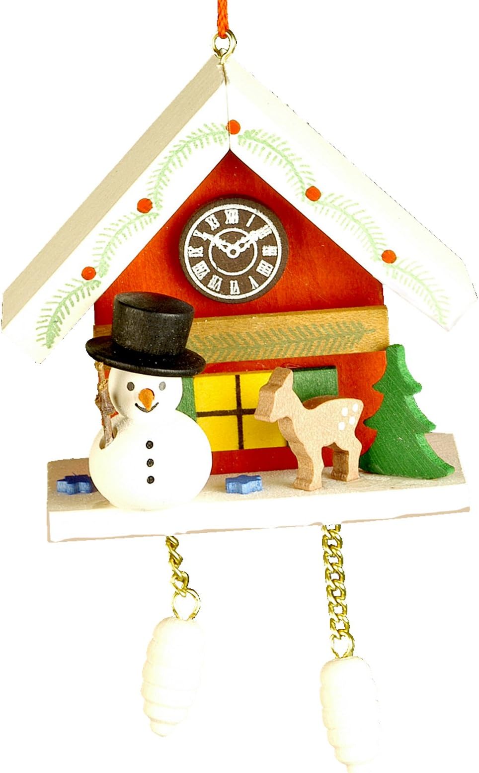 Christian Ulbricht 10-0468 Ornament-Snowman with Red Cuckoo-2.5" H x 2.75" W x 1.75" D, White
