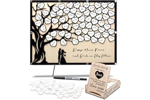HYMENEX Wedding Guest Book Alternative, Guest Book Signs with Wooden Hearts Guest Book Wedding Reception for Wedding Anniversary Birthday Party Baby Shower (Black)