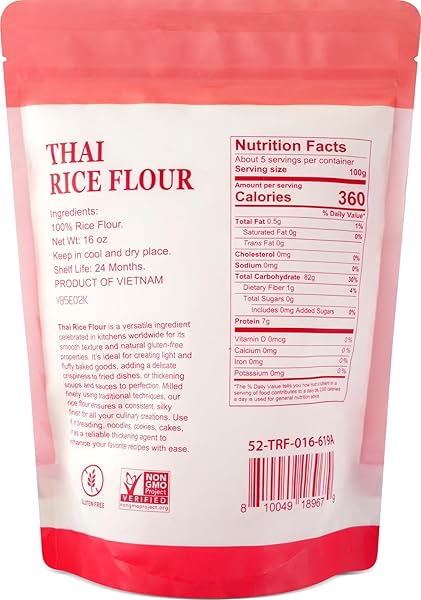 52USA THAI RICE FLOUR 16 OUNCE (BASIC), 1 POUND (PACK OF 1), RICE FLOUR FOR BAKING OR COOKING, PRODUCT OF THAILAND, ALL NATURAL WHITE RICE FLOUR, VEGAN