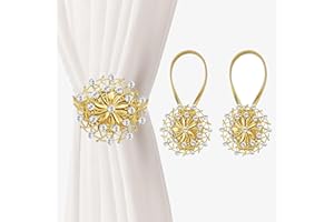 ORIVER 2 PCS Magnetic Curtain Tiebacks, Crystal Decor Curtain Ties for Drapes No Drilling Drapery Holdbacks with High-Elastic Spring Wire for Home Office Window Decorative Holdback, Gold
