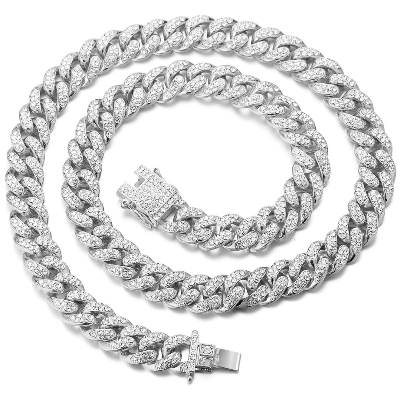 HALUKAKAH Gold Chain for Men Iced Out,Men's 14MM Miami Cuban Link Chain Choker Necklace 22In(55cm) Platinum White Gold Finish,Full Cz Diamond Cut Prong Set,Gift for Him
