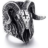 ELFASIO Baphomet Satan Skull Rings for Men, Satanic Inverted Cross Demon Devil Stainless Steel Ring Vintage Jewelry Size 8-13