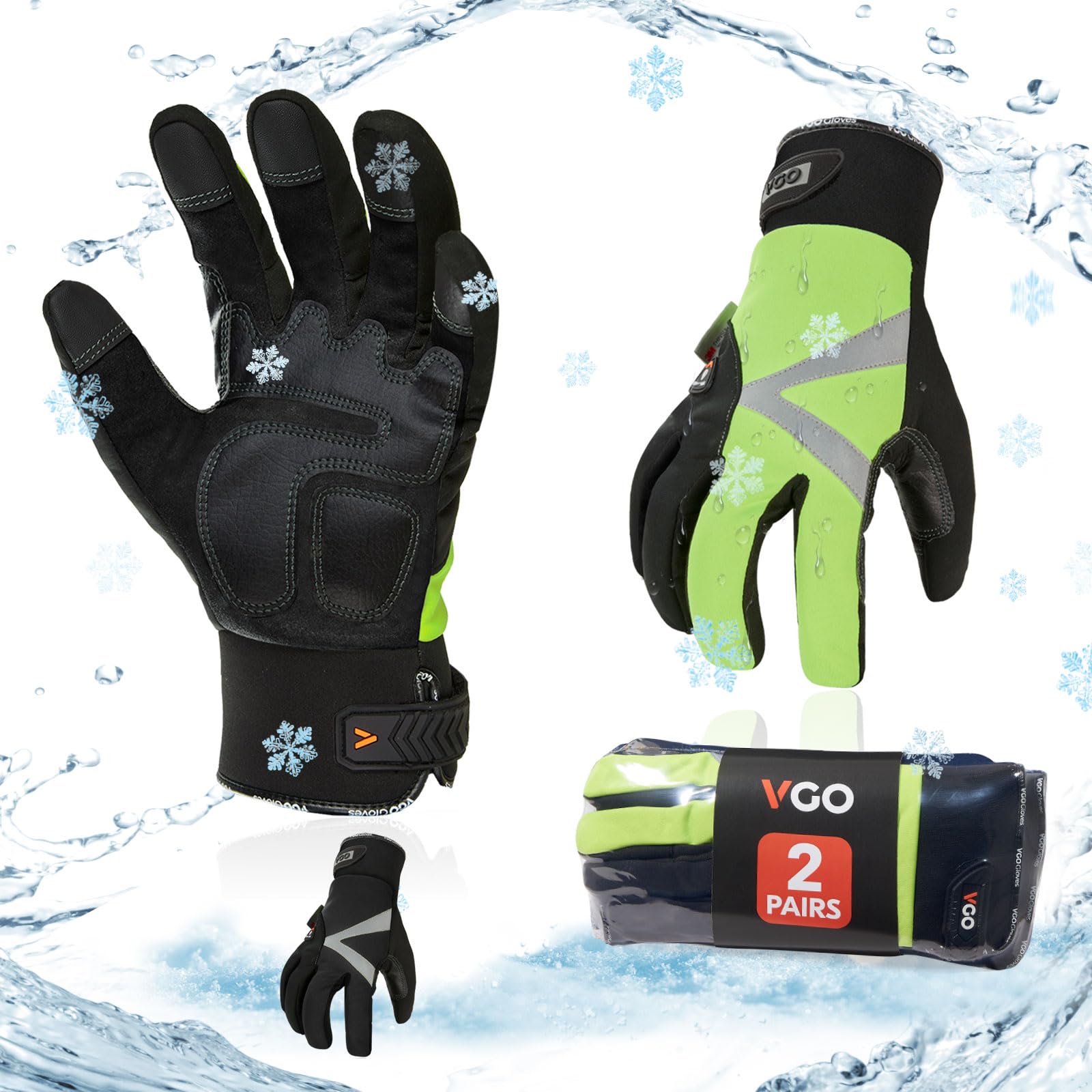 Vgo... 2Pairs Thermal Waterproof Gloves Work -20℃ Touchscreen with 3M Thinsulate Lining, Winter Warm Safety Gloves in Cold Weather Utility for Warehouse Freezer