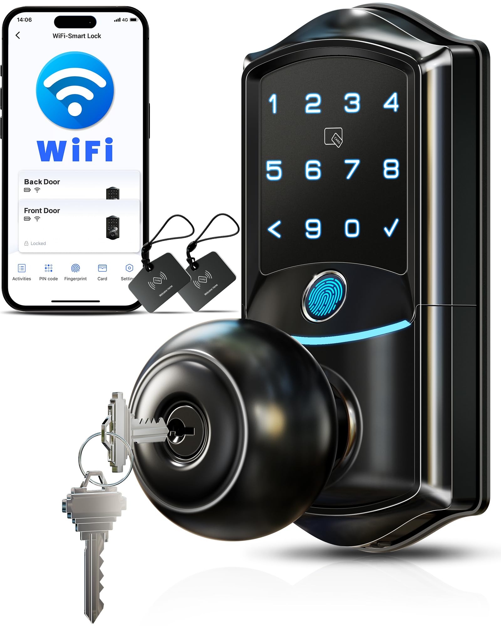 Photo 1 of Veise VE028 Built-in Wi-Fi Smart Lock with Knob, Fingerprint Keyless Entry with Handle, App Remote & Voice Control, Electronic Digital Keypad for Front Door and Bedroom, IP65 Waterproof, Matte Black