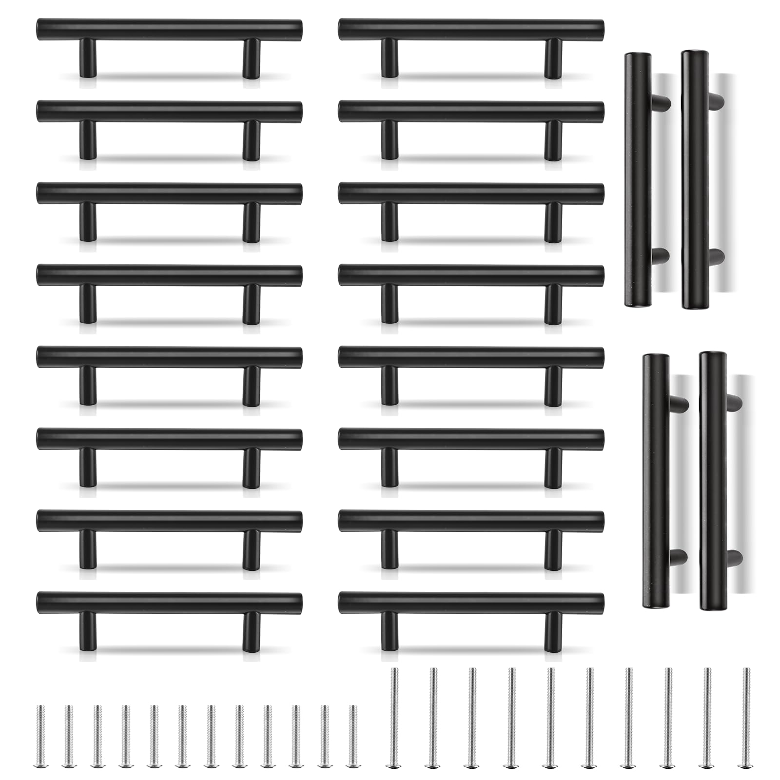 CYEER 20 Pack Black Kitchen Handles 96mm Hole Center, Matt Black Drawer Cupboard Door Handles, Stainless Steel T Bar Wardrobe Cabinet Pull Handle for Kitchen Bathroom Drawer, Overall Length:150mm — image 1