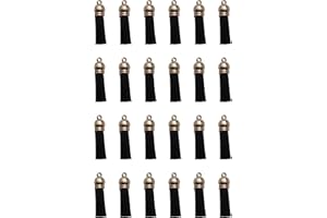 Ruwado 30 Pcs Keychain Leather Tassels with Gold Caps Hole Mini Faux Tassels for DIY Jewelry Making Keychain Earrings Craft Project Supplies Necklace Bracelet (Black)