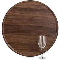 Hanobe Large Ottoman Serving Tray: Round Walnut Wooden Decorative Coffee Table Tray Rustic Circle Big Charcuterie Board Farmh