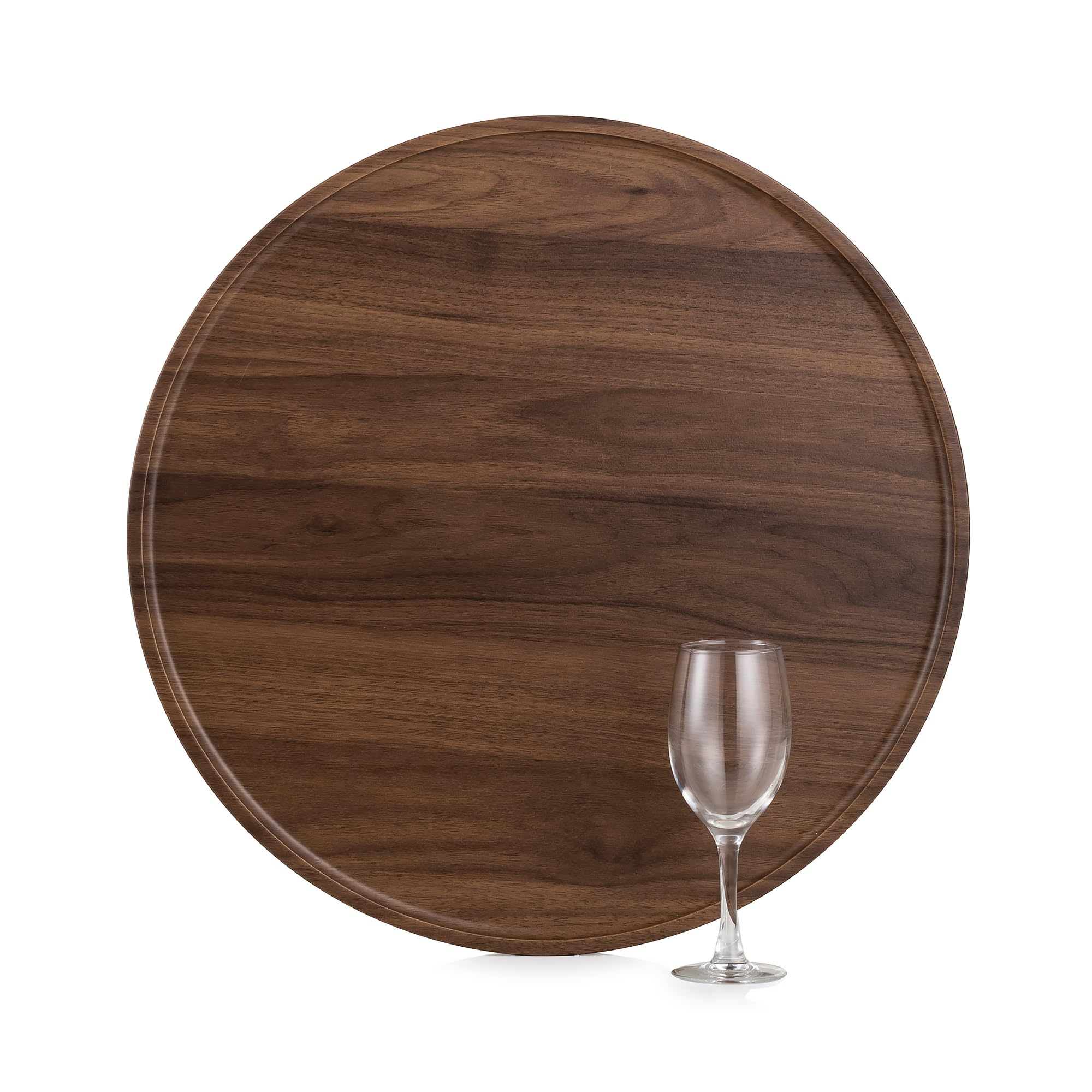 Hanobe Large Ottoman Serving Tray: Round Walnut Veneer Wooden Decorative Coffee Table Tray Rustic Circle Big Charcuterie Board Farmhouse Home Decor for Living Room 45cm