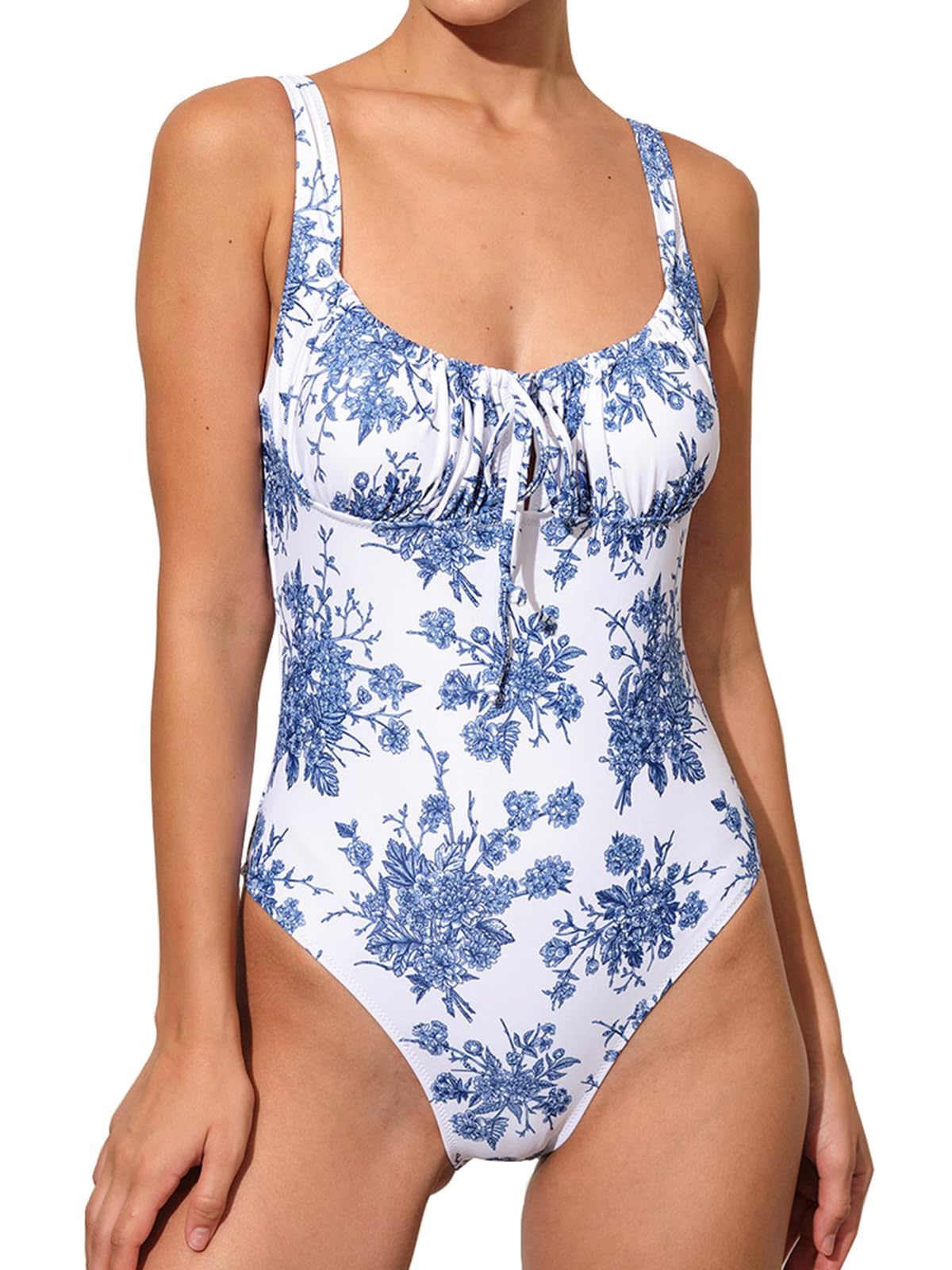 Photo 1 of BERLOOK Womens Sexy One Piece Swimsuit High Waisted Flattering Cutouts Ruched Swimsuits Blue