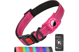 Erbine Airtag Dog Collar with AirTag Holder for Small Dogs, Reflective, Soft Padded & Safety Locking Buckle, Nylon Pet Collars Adjustable for All Breeds, Hotpink,S