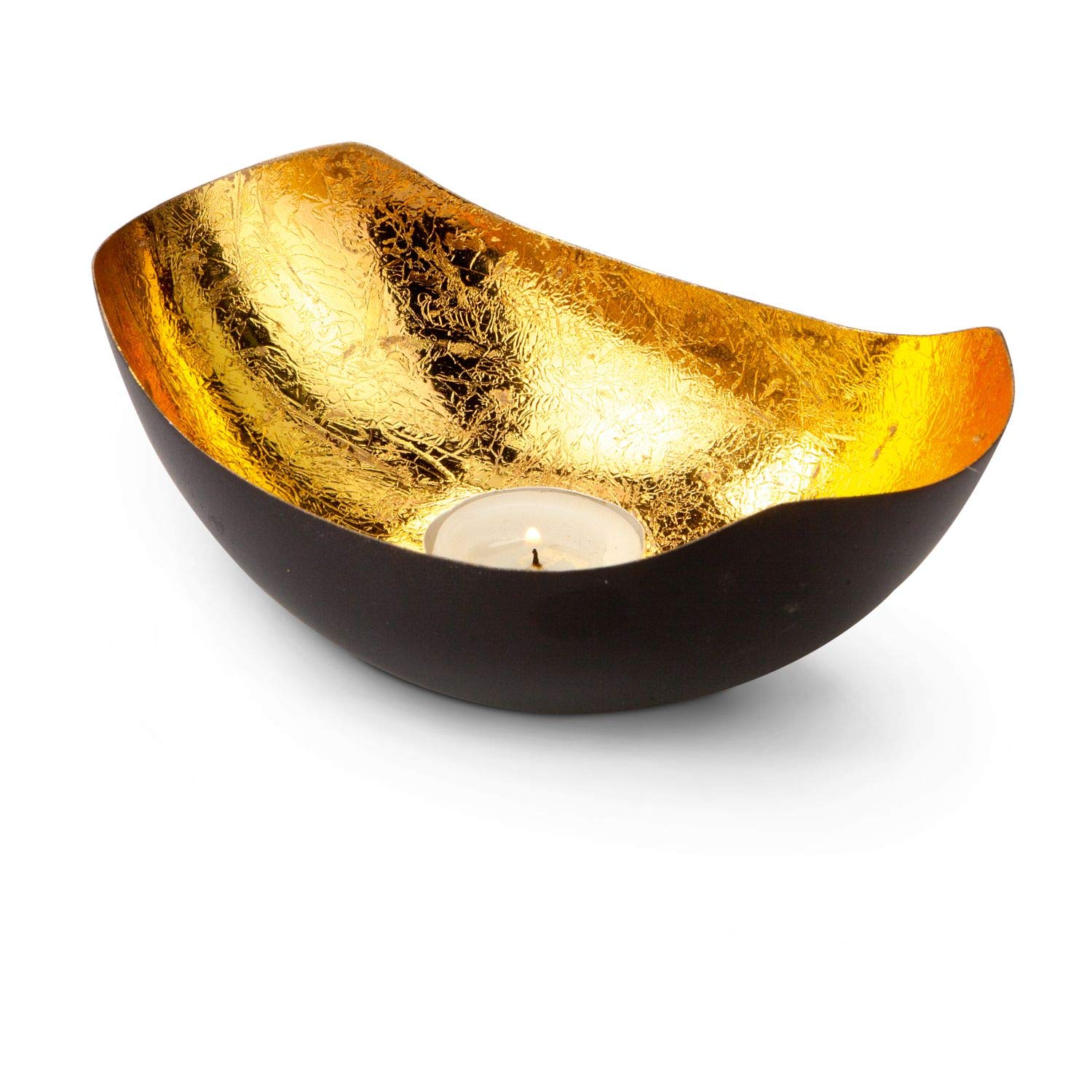 ROMINOX Tea Light Holder Metal - Satin Lacquered Brown/Gold 16.3 x 11.1 x 6 cm