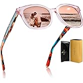 CARFIA Cat Eye Acetate Polarized Sunglasses for Women UV Protection, Retro Ladies Eyewears with Embossed Pattern Wire Core