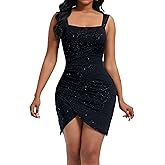 RuoRayVan Women's Summer Sleeveless Sexy Runched Bodycon Wrap Sparkly Sequin Slit 2026 Mini Party Club Tank Dress