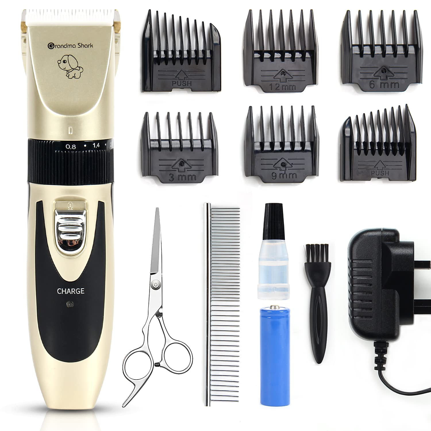 GRANDMA SHARK Professional Cordless Dog Clippers - Low Noise, Complete Grooming Set for Dogs, Cats, Other Pets