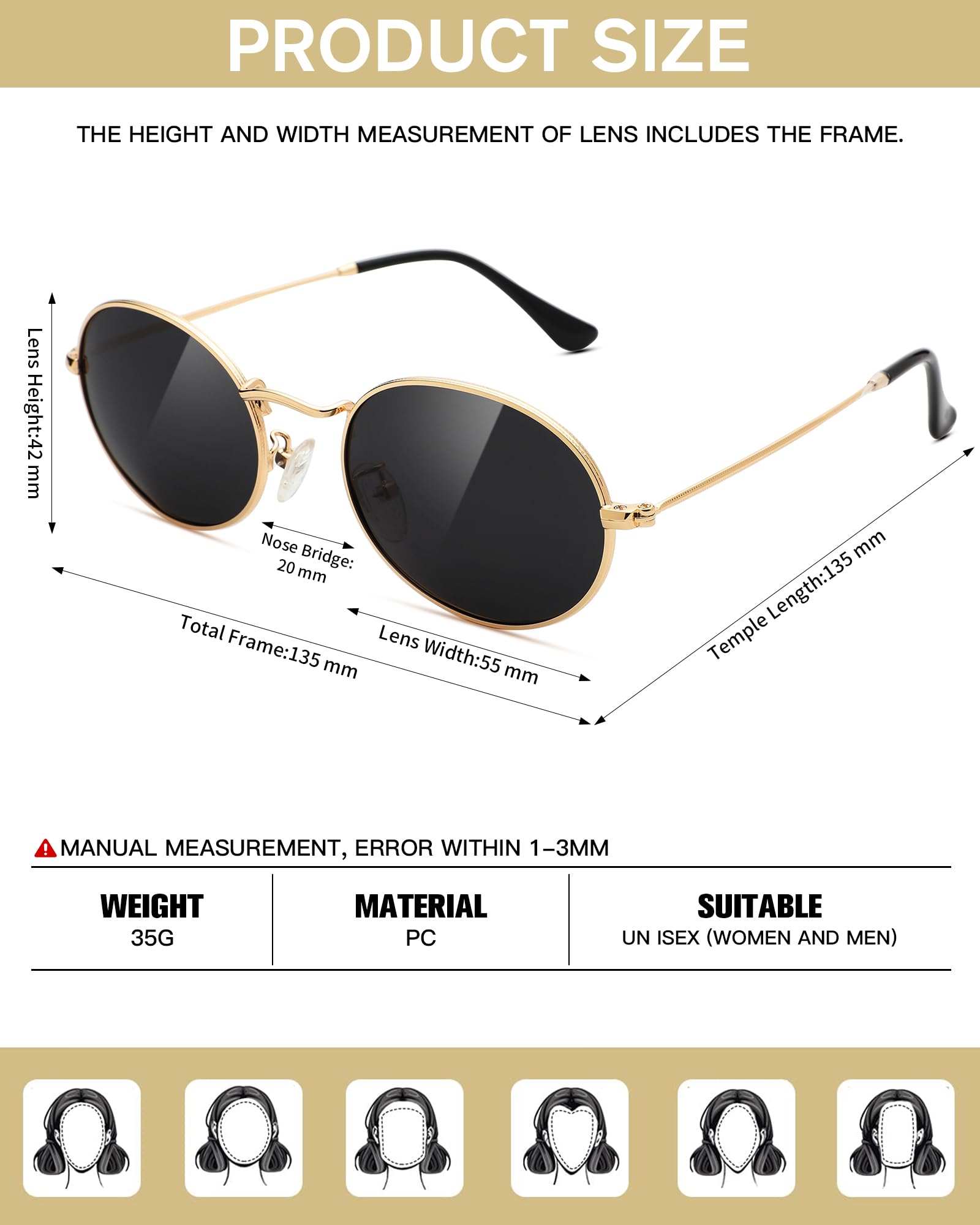 Pro Acme Retro Oval Metal Polarized Sunglasses for Women Men Small Trendy 90s Vintage Shades