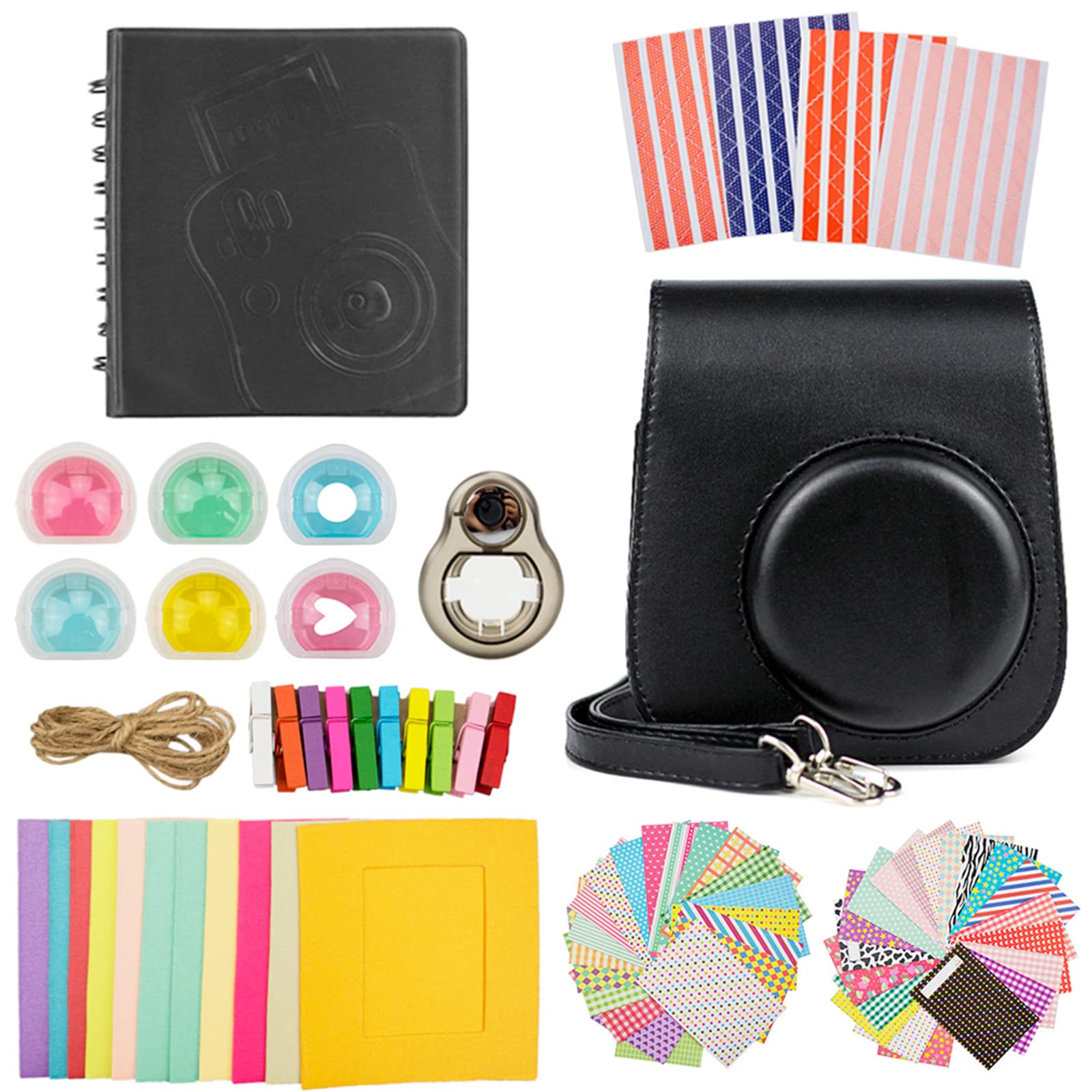 MUZIRI KINOKOO Protective Case for Fuji Instax Mini 11, Mini 11 Accessories, Protective Case with Useful Accessories, Camera Bag Kit, 6 Filters and Selfie Lens - Black
