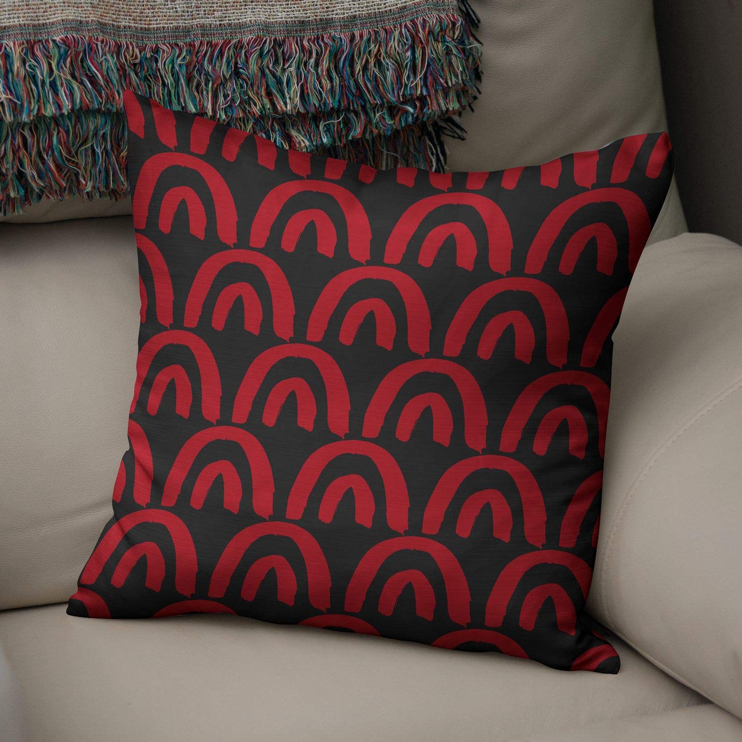 Bonamaison Decorative Cushion Cover Red & Black, Throw Pillow Covers, Home Decorative Pillowcases for Livingroom, Sofa, Bedroom, Size: 50x50 Cm - Designed and Manufactured in Turkey