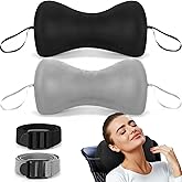 Chunful 2pcs Dog Bone Shaped Chiropractic Neck and Back Pillow for Cervical Support with Adjustable 37 Inches Strap Sofa Lounge Chair Pillow for Travel Home Use, 15 x 7 x 5 Inches (Black,Grey)