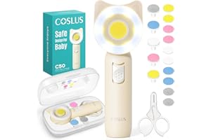 COSLUS Baby Nail File Electric: Gentle Baby Nail trimmer with Quiet Design & 360° Light - Safe for Trim, 16 in 1 Cute Baby Na